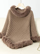 Fuzzy Trim Texture Three-Quarter Sleeve Poncho Trandify Deal