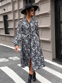 Perfee Lace Detail Printed Long Sleeve Midi Dress Trandify Deal