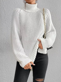 Plus Size Turtleneck Sweater - Ribbed Long Sleeve Top
