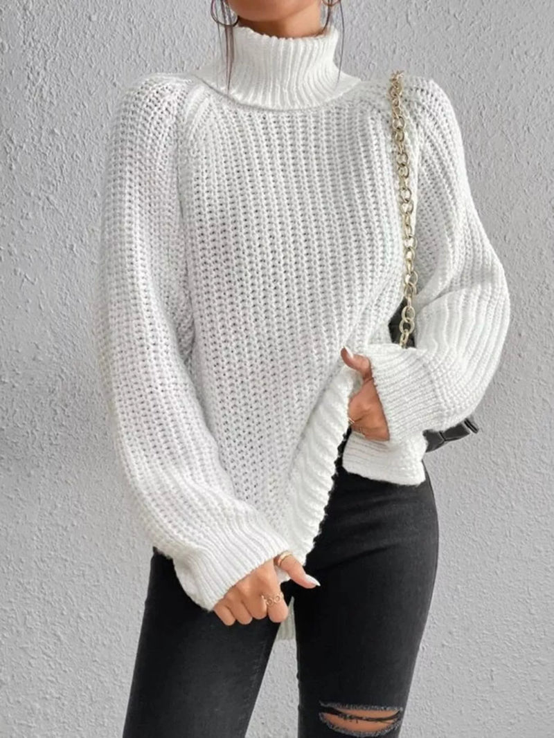 Plus Size Turtleneck Sweater - Ribbed Long Sleeve Top