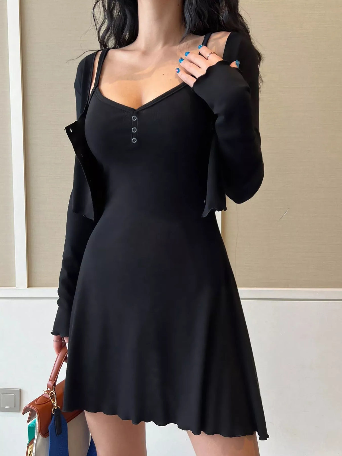 V-Neck Cami Dress & Cardigan Set | Casual Outfit
