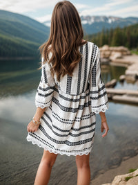 Lace Detail Printed Three-Quarter Sleeve Dress Trandify deal