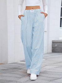 Women's Plaid Wide Leg Cotton Pants