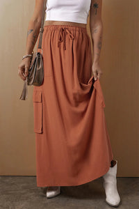 Drawstring Maxi Skirt with Pockets Trandify Deal