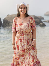Plus Size Printed Square Neck Ruffle Hem Dress Trandify deal