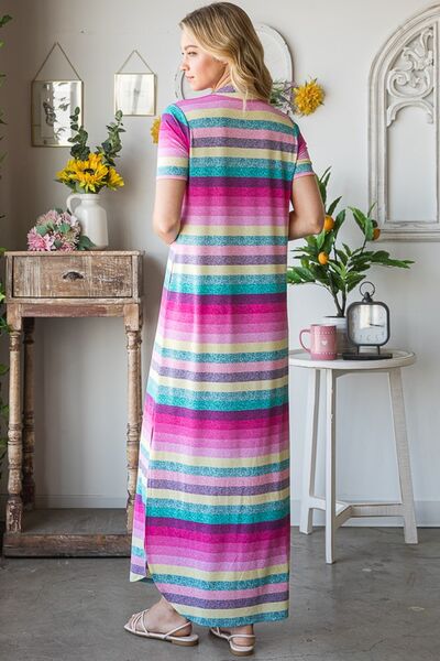 Heimish Plus Size Striped Maxi Dress for Women – Comfortable Short Sleeve Tee Dress – USA Fashion Trend