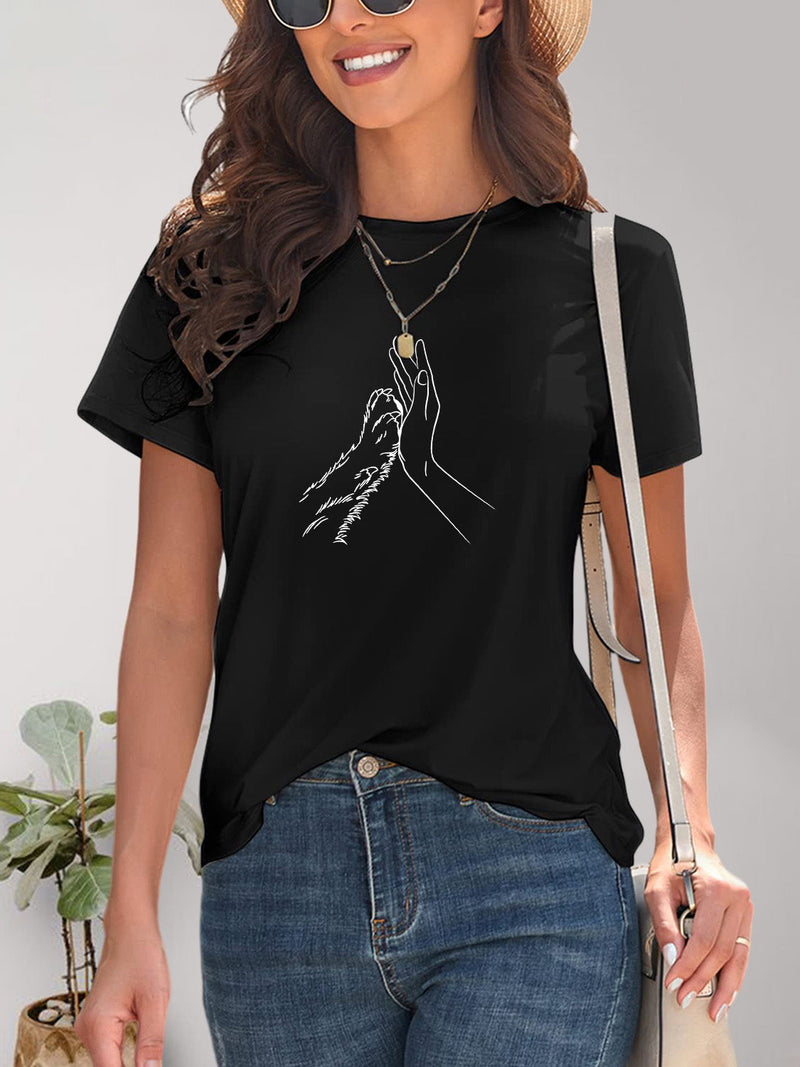 Graphic Round Neck Short Sleeve T-Shirt Trandify deal
