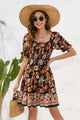 Printed Square Neck Short Sleeve Dress Trandify deal