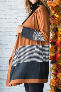 Striped Open Front Long Sleeve Cover Up Trandify Deal