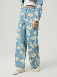 Pocketed Floral Wide Leg Jeans Trandify Deal