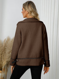 Pocketed Button Down Collared Neck Jacket Trandify Deal