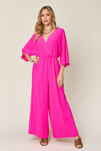 Double Take Full Size Surplice Wide Leg Jumpsuit with Pockets Trandify Deal