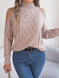 Women's Cold Shoulder Sweater | Cable Knit Turtleneck