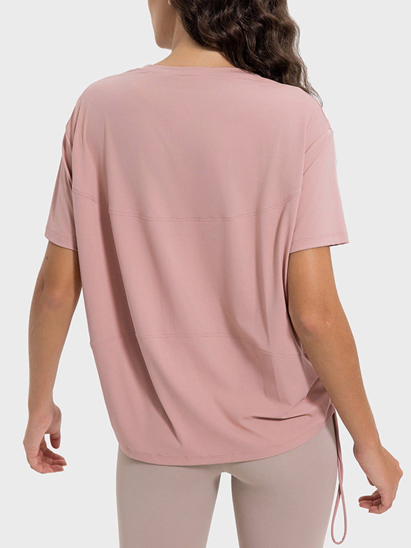 Millennia Drawstring Round Neck Short Sleeve Active T-Shirt Trandify deal