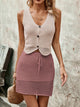 Button Up Sleeveless Top and Drawstring Skirt Set Trandify deal