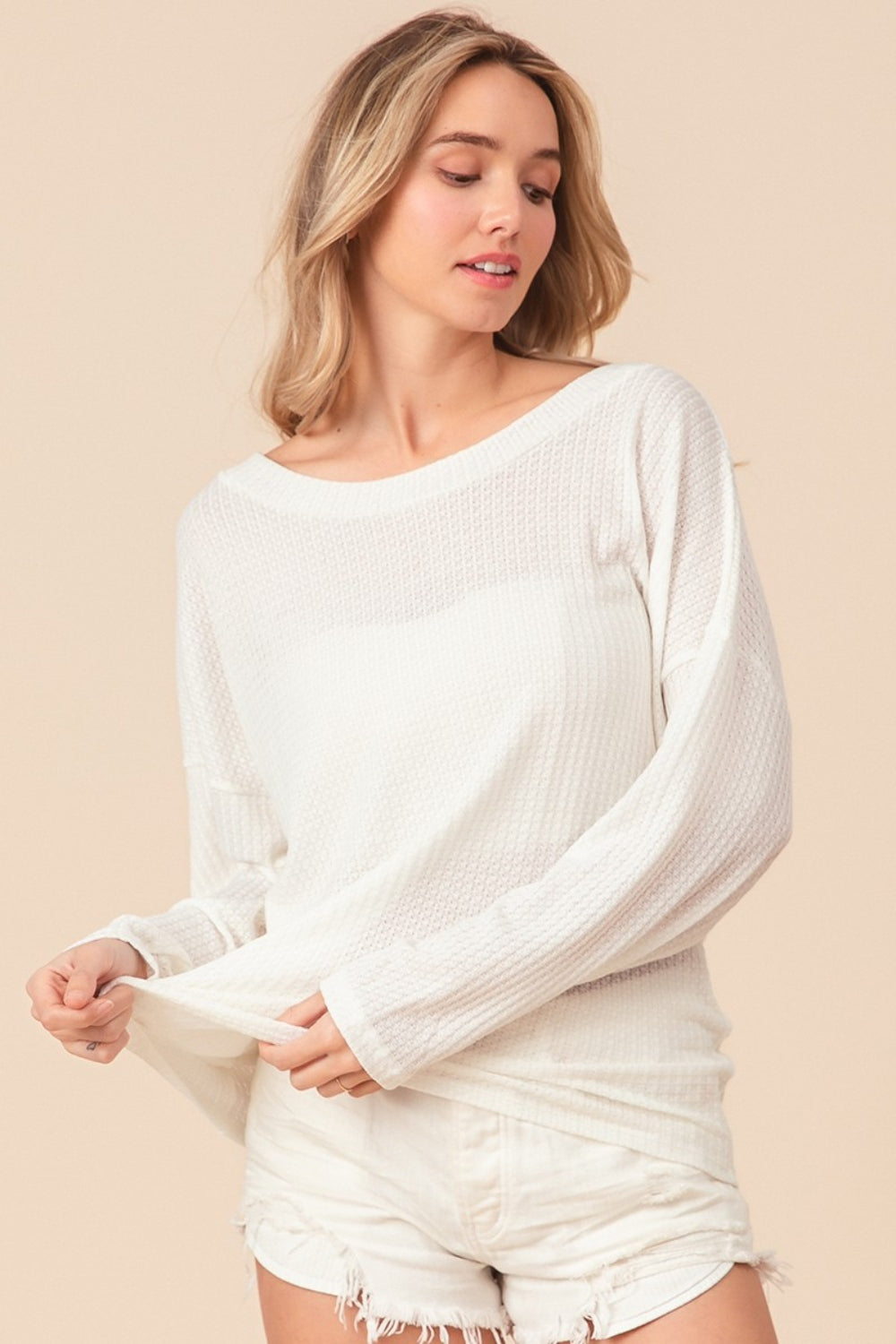 BiBi Waffled Backless Drawstring T-Shirt Trandify deal