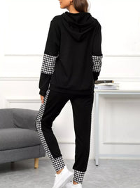 Houndstooth Hoodie & Jogger Set - Women's Outfit