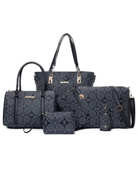 Women’s 6-Piece Geometric Pattern Bag Set – Crossbody, Tote & Clutch Combo
