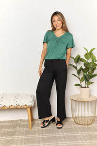 Double Take Ruched V-Neck Short Sleeve T-Shirt Trandify deal