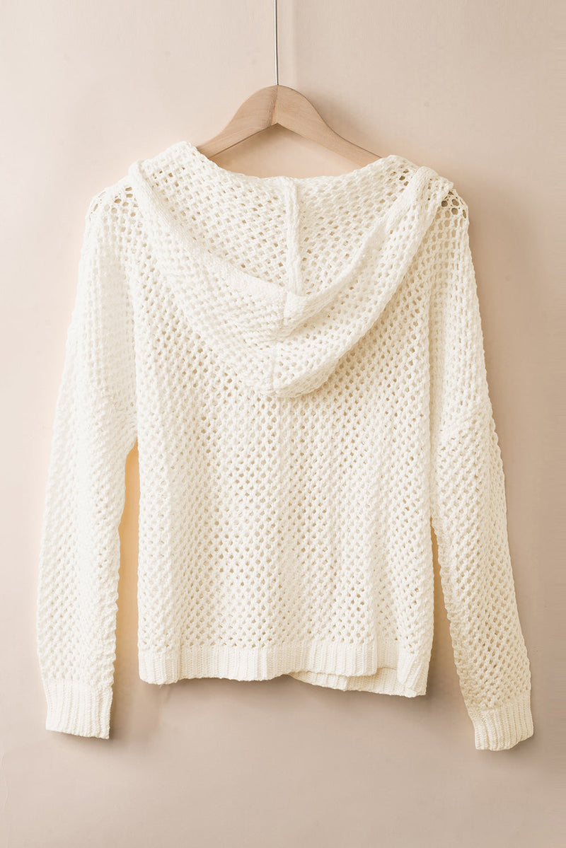 Openwork Lace-Up Hooded Sweater Trandify Deal