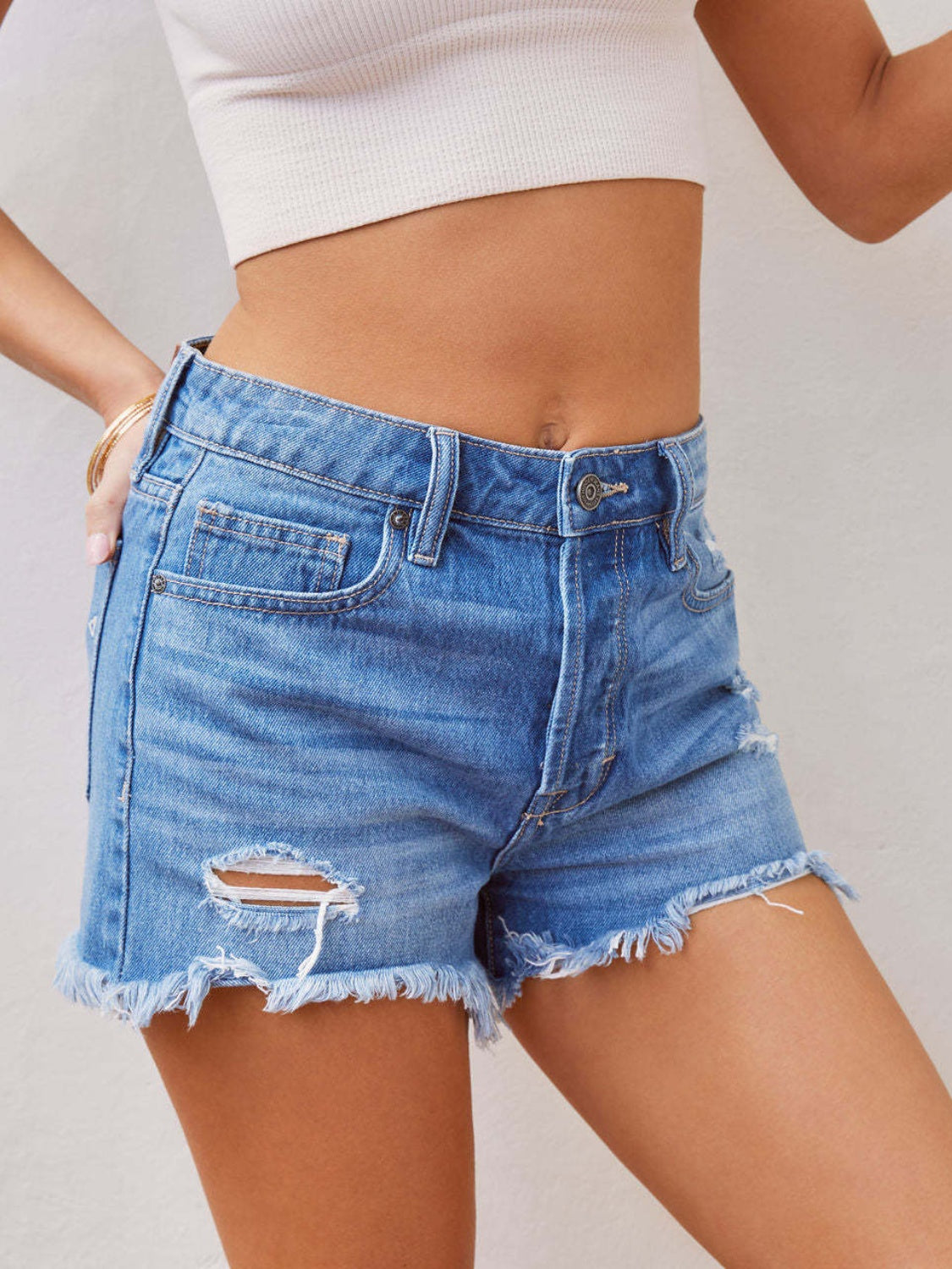 Distressed Raw Hem Denim Shorts - Trandify Deal