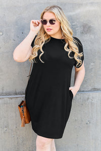 Basic Bae Full Size Round Neck Short Sleeve Dress with Pockets Trandify deal