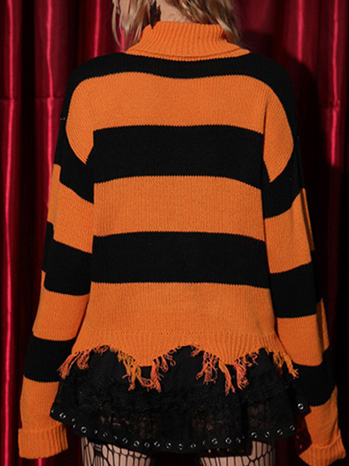 Raw Hem Contrast Turtleneck Long Sleeve Sweater Trandify Deal