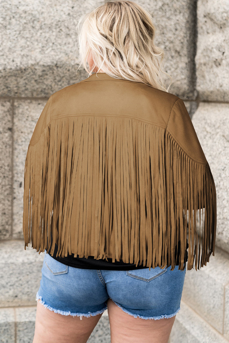 Plus Size Fringe Open Front Jacket Trandify deal