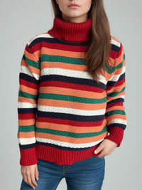 Contrast Stripes Turtleneck Long Sleeve Sweater Trandify Deal