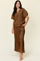 Double Take Full Size Texture Half Zip Short Sleeve Top and Pants Set Trandify Deal