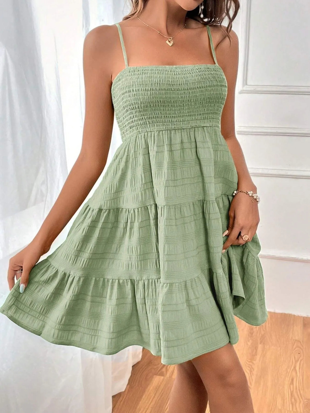 Women’s Sleeveless Tiered Dress – Lightweight Casual Smocked Cami Dress for Beach & Vacations