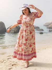 Plus Size Printed Square Neck Ruffle Hem Dress Trandify deal