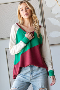 HOPELY Full Size Color Block Long Sleeve T-Shirt Trandify Deal