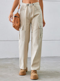 Drawstring Mid-Rise Waist Straight Cargo Jeans Trandify deal