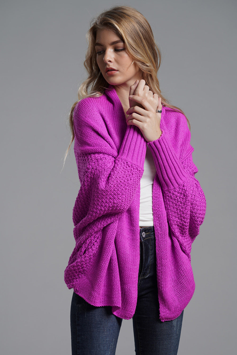 Open Front Batwing Sleeve Cardigan Trandify Deal