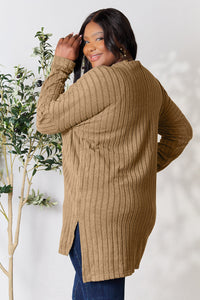 Basic Bae Full Size Ribbed Round Neck Long Sleeve Slit Top Trandify Deal