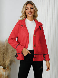 Pocketed Button Down Collared Neck Jacket Trandify Deal