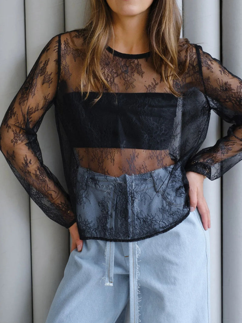 Elegant Sheer Lace Long Sleeve Blouse for Women – Floral Boho Chic Top
