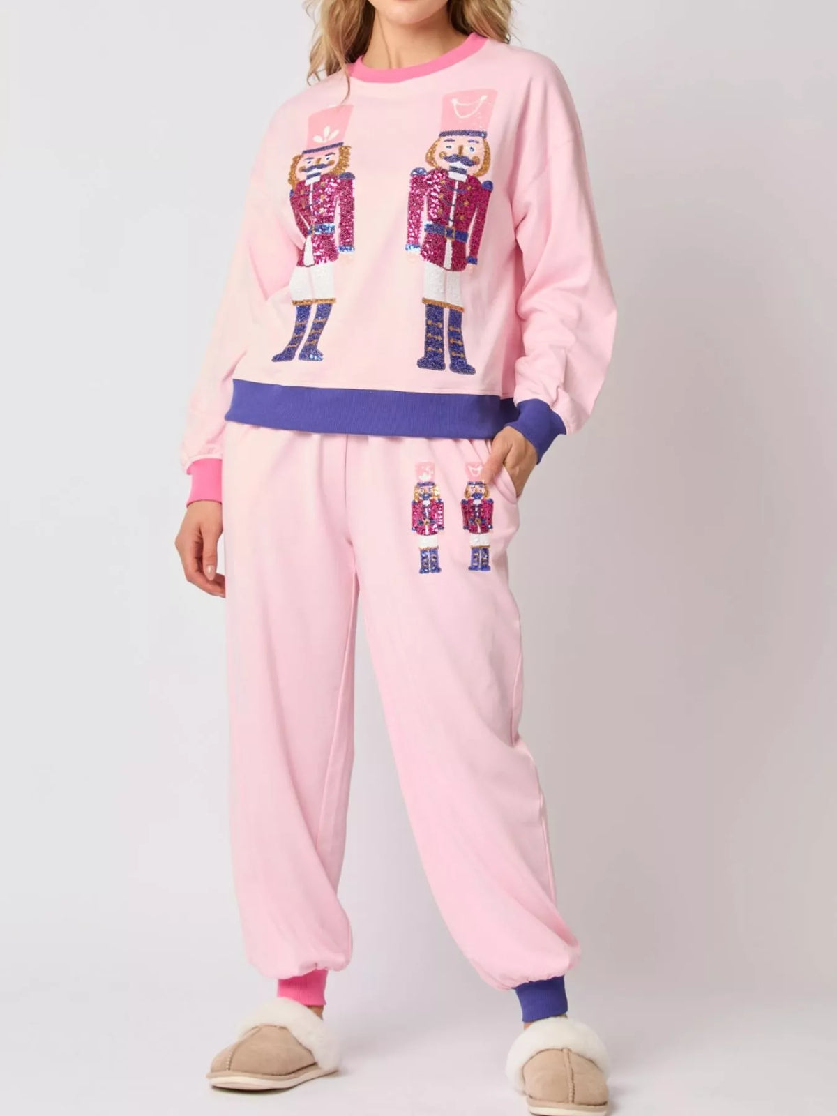 Women's Sequin Loungewear Set - Nutcracker Holiday Pajamas