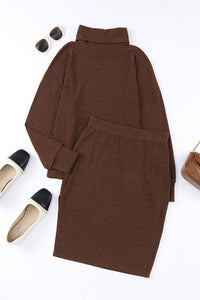 Mock Neck Long Sleeve Top and Slit Skirt Set Trandify deal