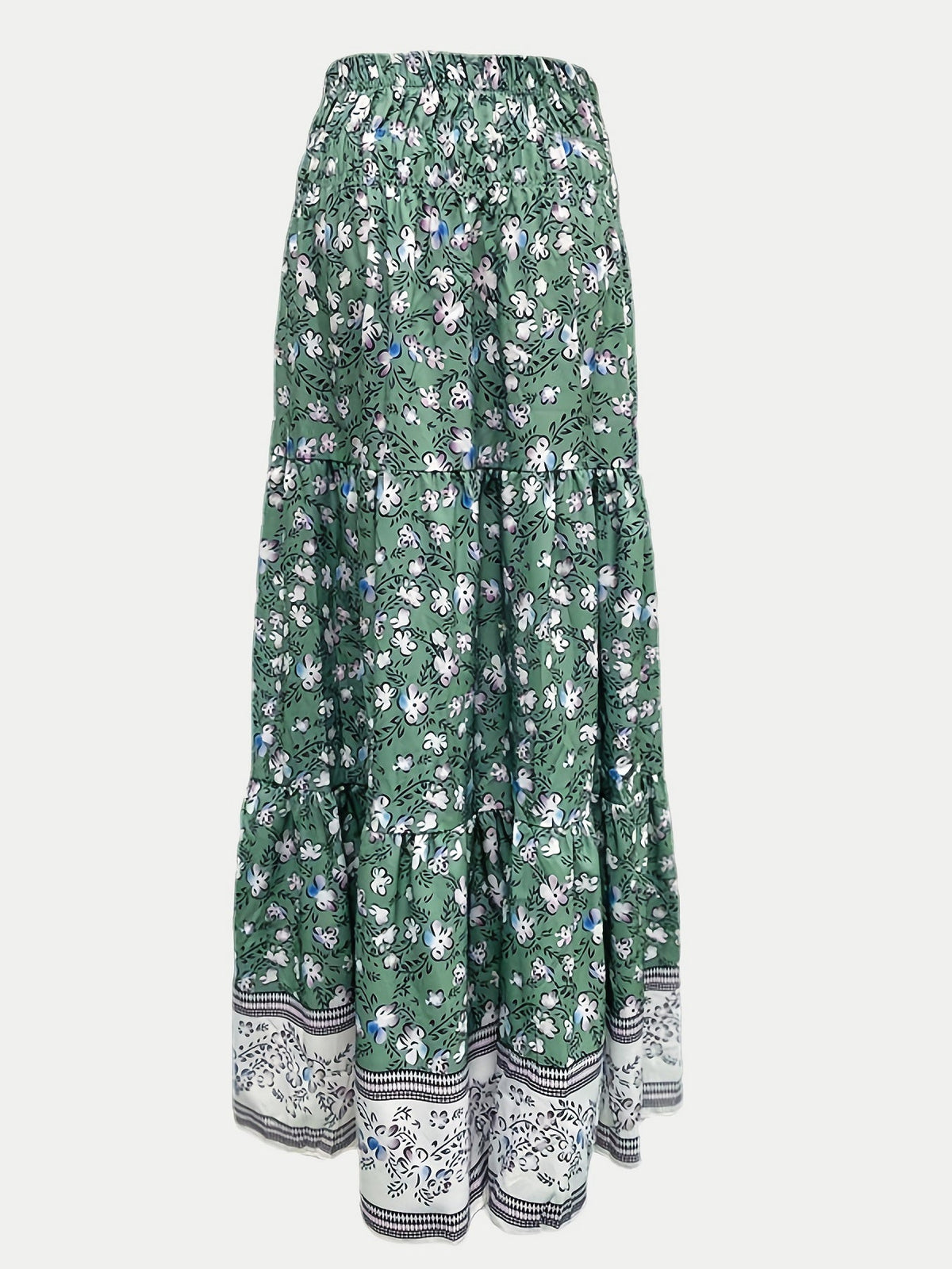 Full Size Tiered Printed Elastic Waist Skirt Trandify deal