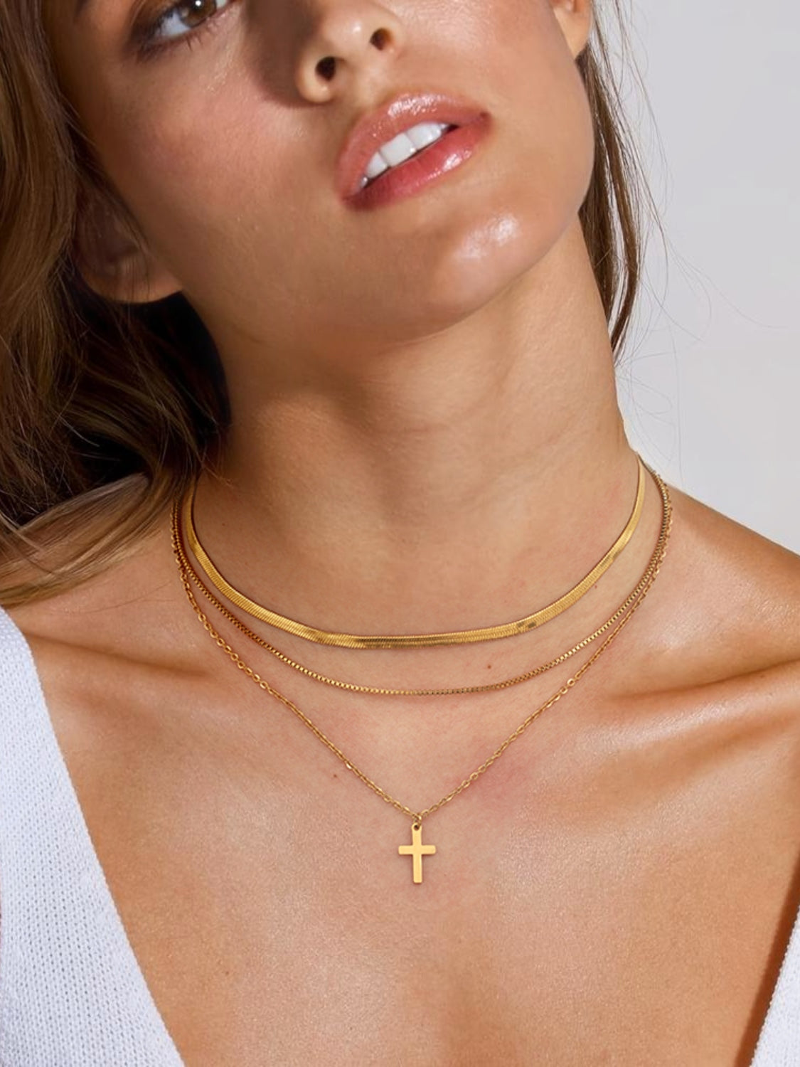 18K Gold-Plated Three-Layered Cross Necklace Trandify Deal