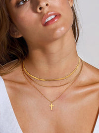 18K Gold-Plated Three-Layered Cross Necklace Trandify Deal