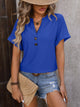 Mandy Eyelet Notched Short Sleeve T-Shirt Trandify deal