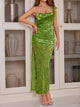 Sexy Slit Square Neck Bodycon Maxi Dress for Women – Tight Long Sleeve Party Dress