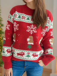 Christmas Element Round Neck Long Sleeve Sweater Trandify Deal