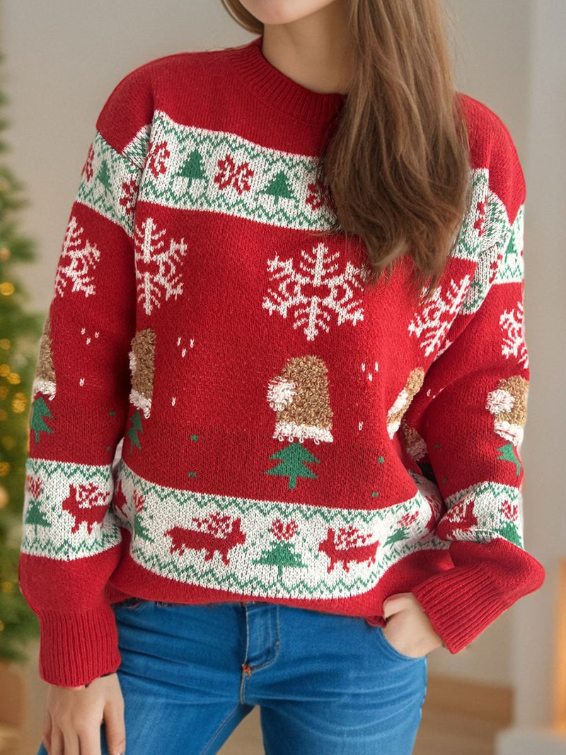 Christmas Element Round Neck Long Sleeve Sweater Trandify Deal