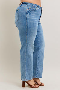 Plus Size Tummy Control Jeans: Vintage Wash Straight Leg
