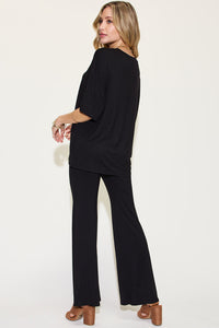 Basic Bae Full Size Bamboo Drop Shoulder T-Shirt and Flare Pants Set Trandify Deal