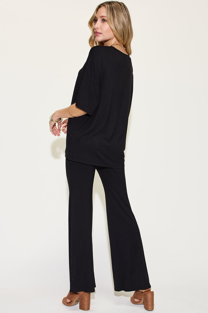 Basic Bae Full Size Bamboo Drop Shoulder T-Shirt and Flare Pants Set Trandify Deal